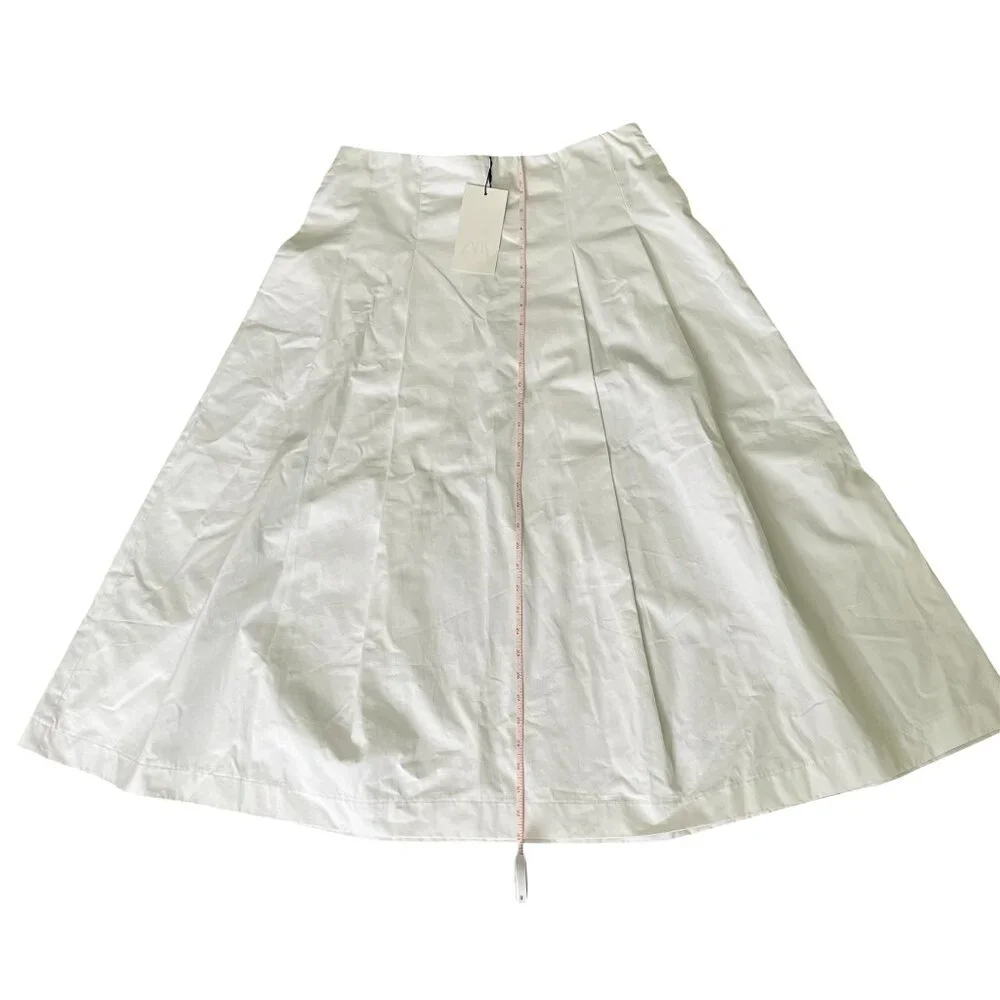 Zara White Pleated Midi Skirt - Size Large - Organic Cotton - Minimalist Chic - Picture 11 of 11